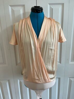PAIGE Soft Peach Draped Surplice Blouse